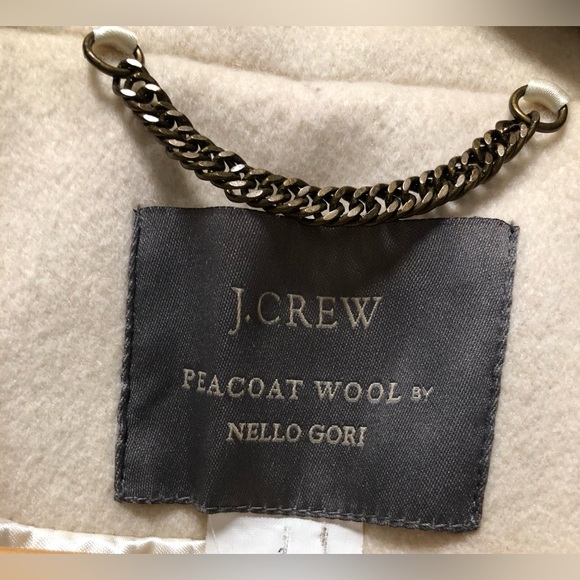 J. Crew Nello Gori Tipped Trim 100% Wool Off White & Black Pea Coat EUC 2 - Picture 9 of 16